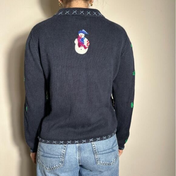 Vintage Blue Snowman Holiday Zip Up Sweater Size Small - Picture 2 of 3